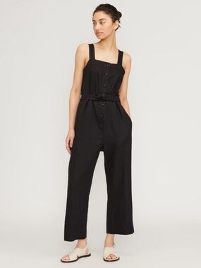 Everlane The Linen Picnic Jumpsuit Black Size 10 NWT